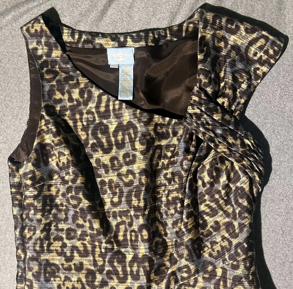 Tracy Reese Sheath Dress Size 4 Brown Leopard Print Midi Sleeveless Wool Silk - Image 3 of 4