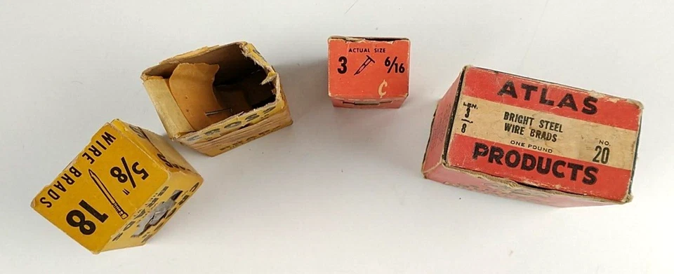 Vintage Full Box Atlas Bright Steel Wire Brads 3/8 Inch and 3 Cross Boxes B285 - Image 4 of 4