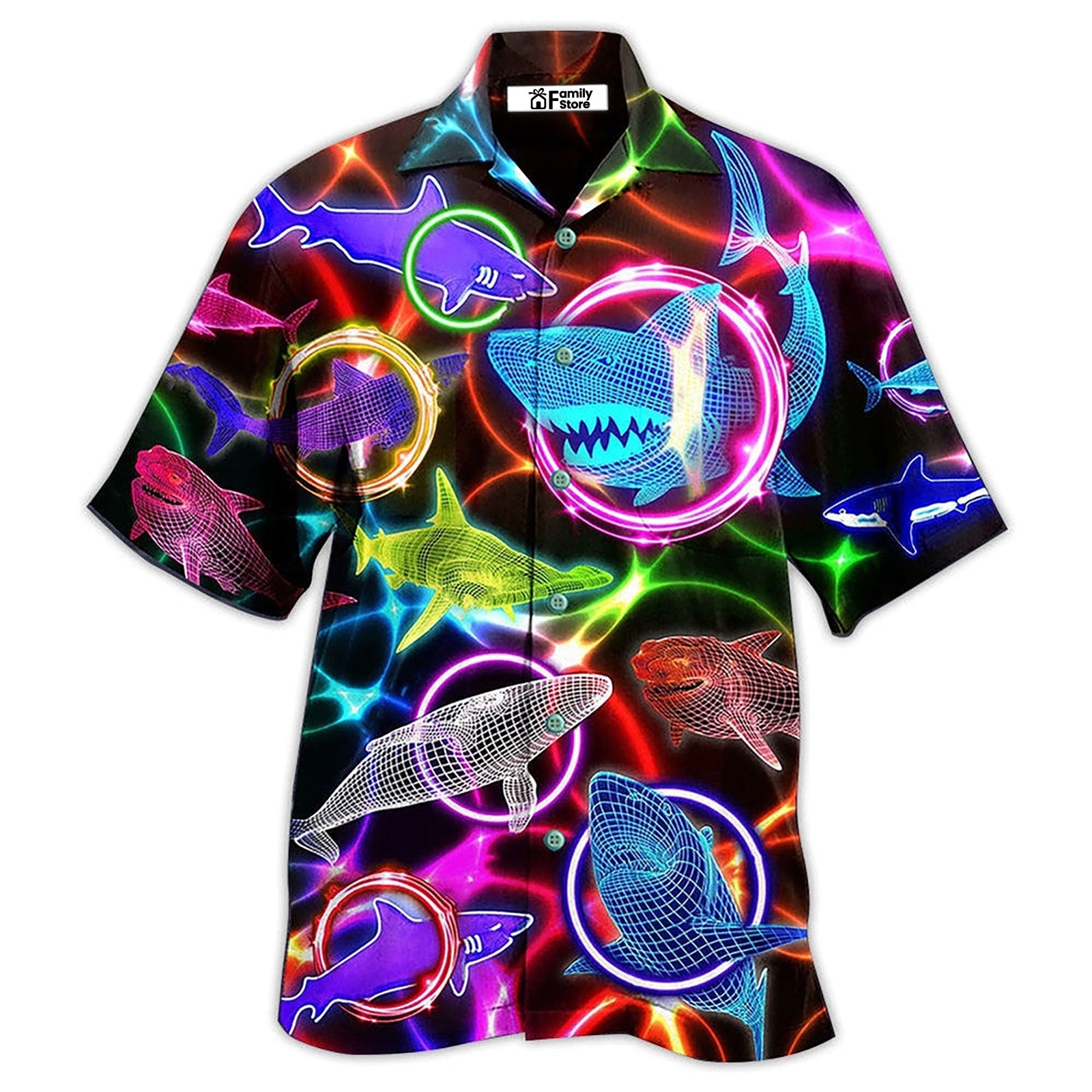 Shark Loves Circle Neon Style Hawaiian Shirt