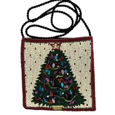 Vintage Beaded Christmas Tree Purse Holiday Evening Bag Made in India