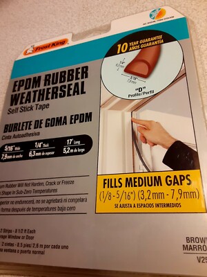 FROST KING EPDM RUBBER WEATHERSEAL SELF STICK TAPE 17' 1/4'' x 5/16'' WINDOW, DOOR