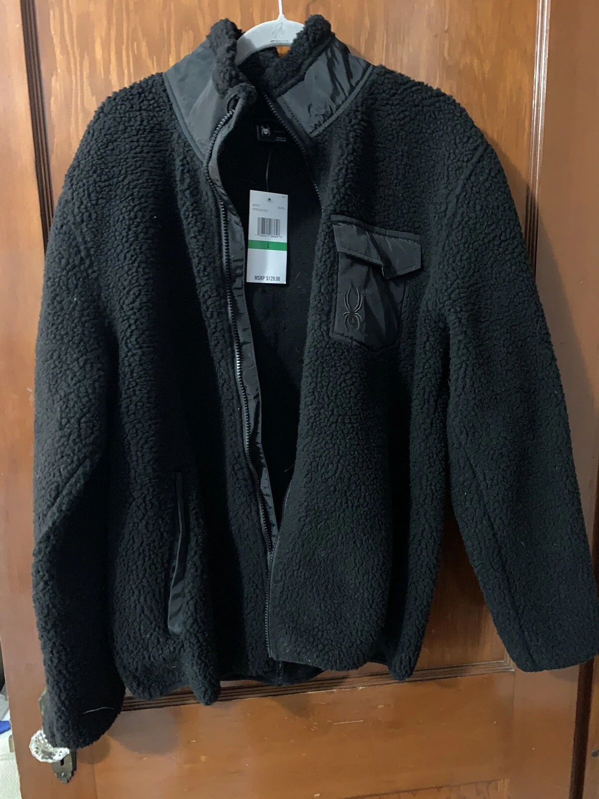 NWT Spyder Fleece Jacket Mens Large Retail $129 Full Zip Black Faux Sherpa Warm