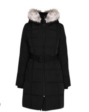 Women’s Dkny Belted Long Puffer Jacket Black Size 16 (xl) Rrp £310 #r