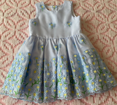 GIRLS SPRING SUMMER HOLIDAY PARTY DRESS BLUE GINGHAM FLORAL SZ 4 | eBay