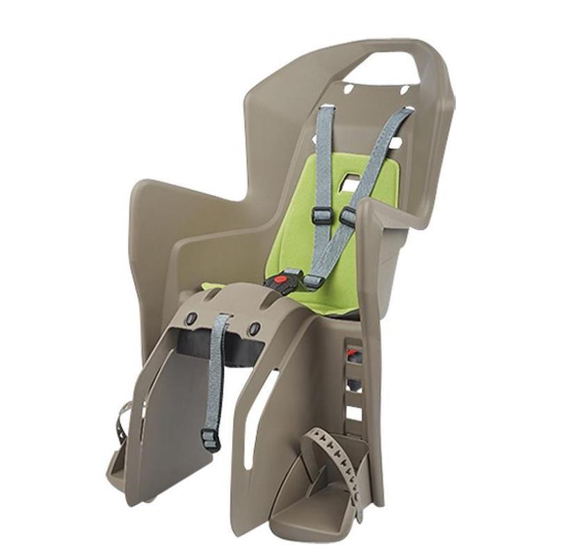 Siège bébé Polisport Koolah CFS marron et vert fixation sur porte-bagage vélo arrière