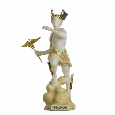 Hermes Mercury God Zeus Son Roman Statue Albaster Gold Tone