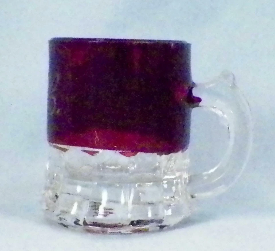 Antique Ruby Stain Mug Shot Glass Penny Candy Scoop EAPG Initials W C Souvenir - Image 2 of 4