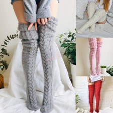Women's Cable Knit Thigh High Socks Extra Long Over Knee Stockings