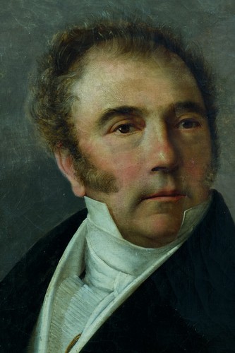 Beau tableau ancien Empire portrait homme cravate blanche LIENARD Lille hst 19e - Photo 5/12