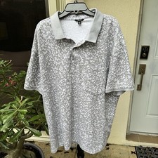 DKNY Short Sleeve, Polo Shirt. Grey White print. Size XXL.