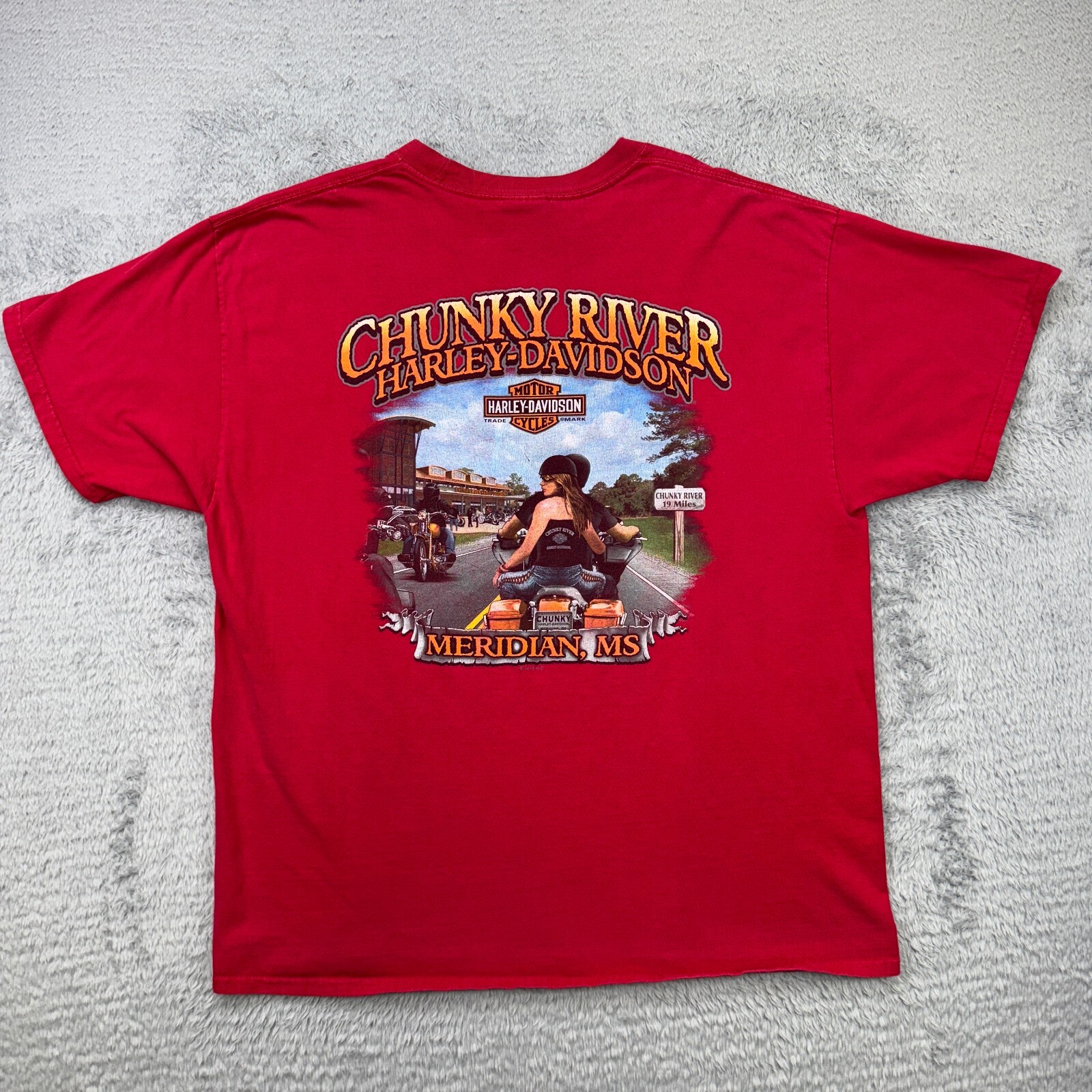 Harley Davidson Motorcycles mens XL red t shirt Chunky River Mississippi biker
