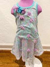 New Baby Sara Girl's Toddler Purple Aqua Blue Iridescent Sequin Dress