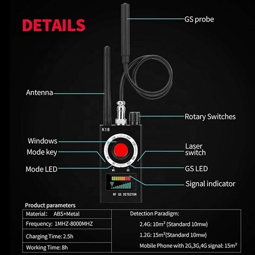 Wanzen Detektor, GPS Laser für GSM Tracker Abhörgeräte Funkkameras Wanzenfinder - Bild 4 von 12