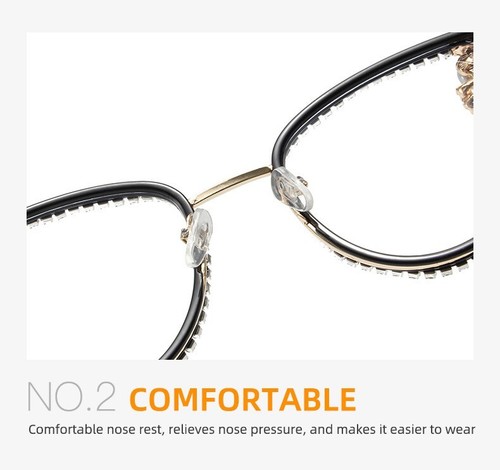 Elegant Rhinestone & Pearl Glasses,  Anti-blue light glasses, Pink Temples - Picture 7 of 10