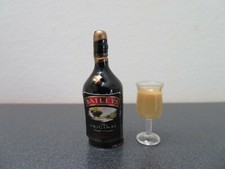 2 PCS BAILEY LIQUOR WHISKEY BOTTLE w/ Glass - for Barbie Dollhouse Miniature 