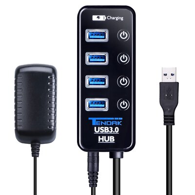 USB 3.0 Hub - USB Hub with 4 USB 3.0 Data Ports + 1 USB Smart Charging Port a...