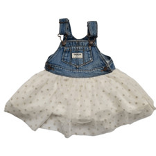 OshKosh B'Gosh Baby Gril Overall Dress with Heart Patterned Tulle Skirt - Size 9