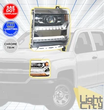 [FULL LED] For 2016-2018 Silverado PU 1500 Driver Side Headlight Chrome Bezel LH
