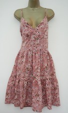 SHEIN PINK FLORAL STRAPPY SUN DRESS SIZE 1XL 18 TIER BUTTON BUST