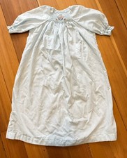 Hand Stitched Embroidered 80s Baby Light Blue Silky Nightgown Humpty Dumpty