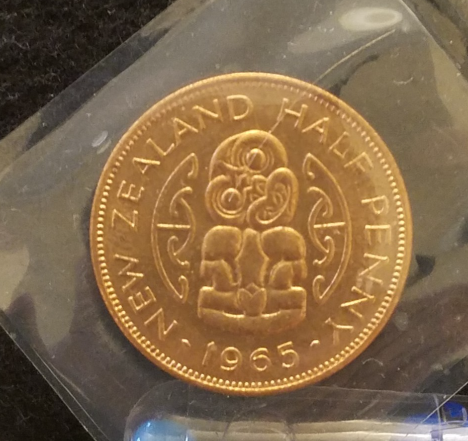 1965 New Zealand half penny, Elizabeth II, choice red UNC, KM-23.2