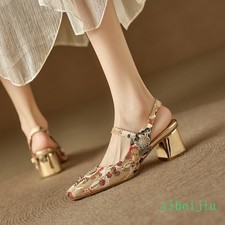 Women's Low Mid Heel Dressy Slingbacks Studded Floral Sandals Elegant Shoes Gown