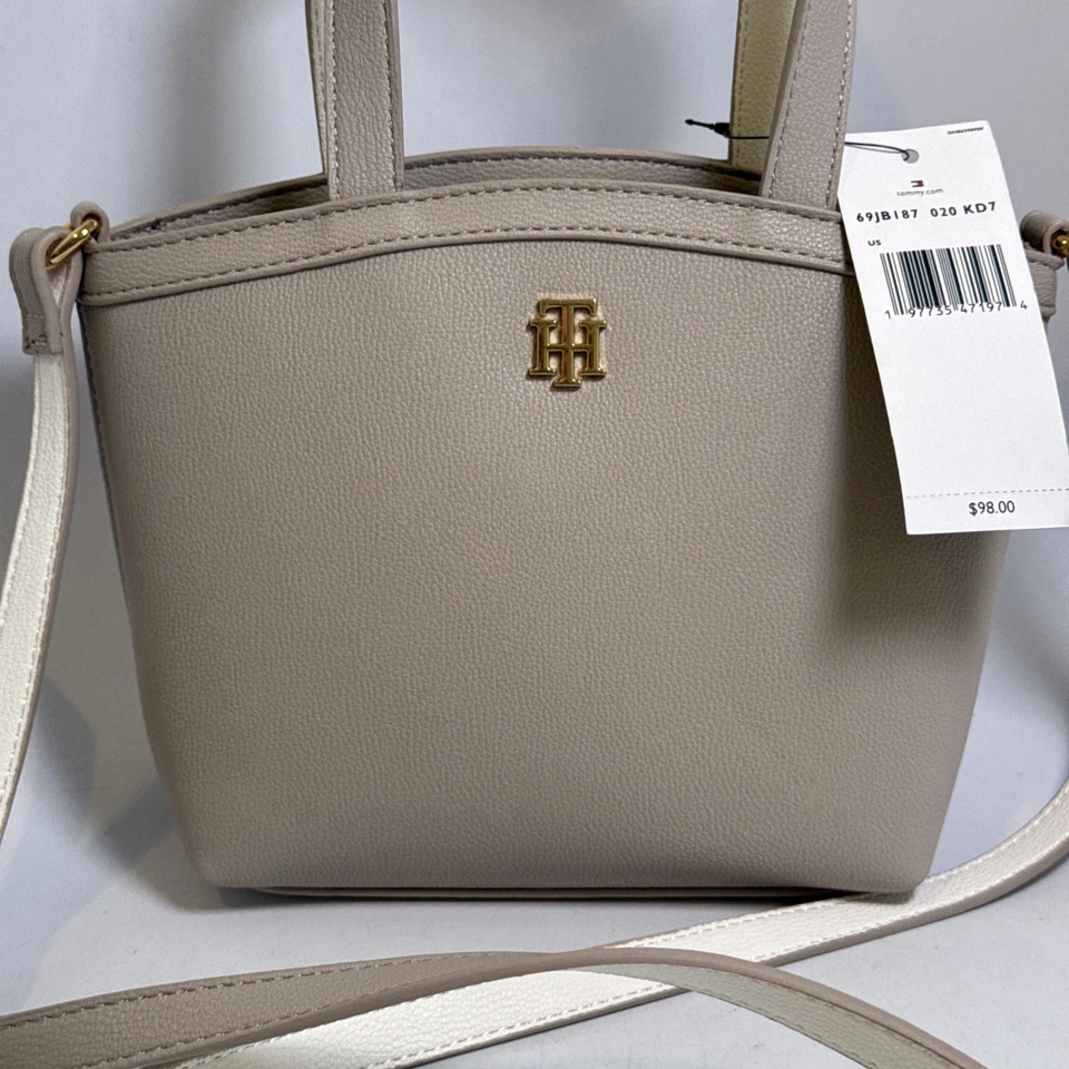 Tommy Hilfiger Mujer Clásico Bolso de Mano Beige Cartera Mediano Nuevo con Etiquetas Bandolera + Correa Foto 4 de 4