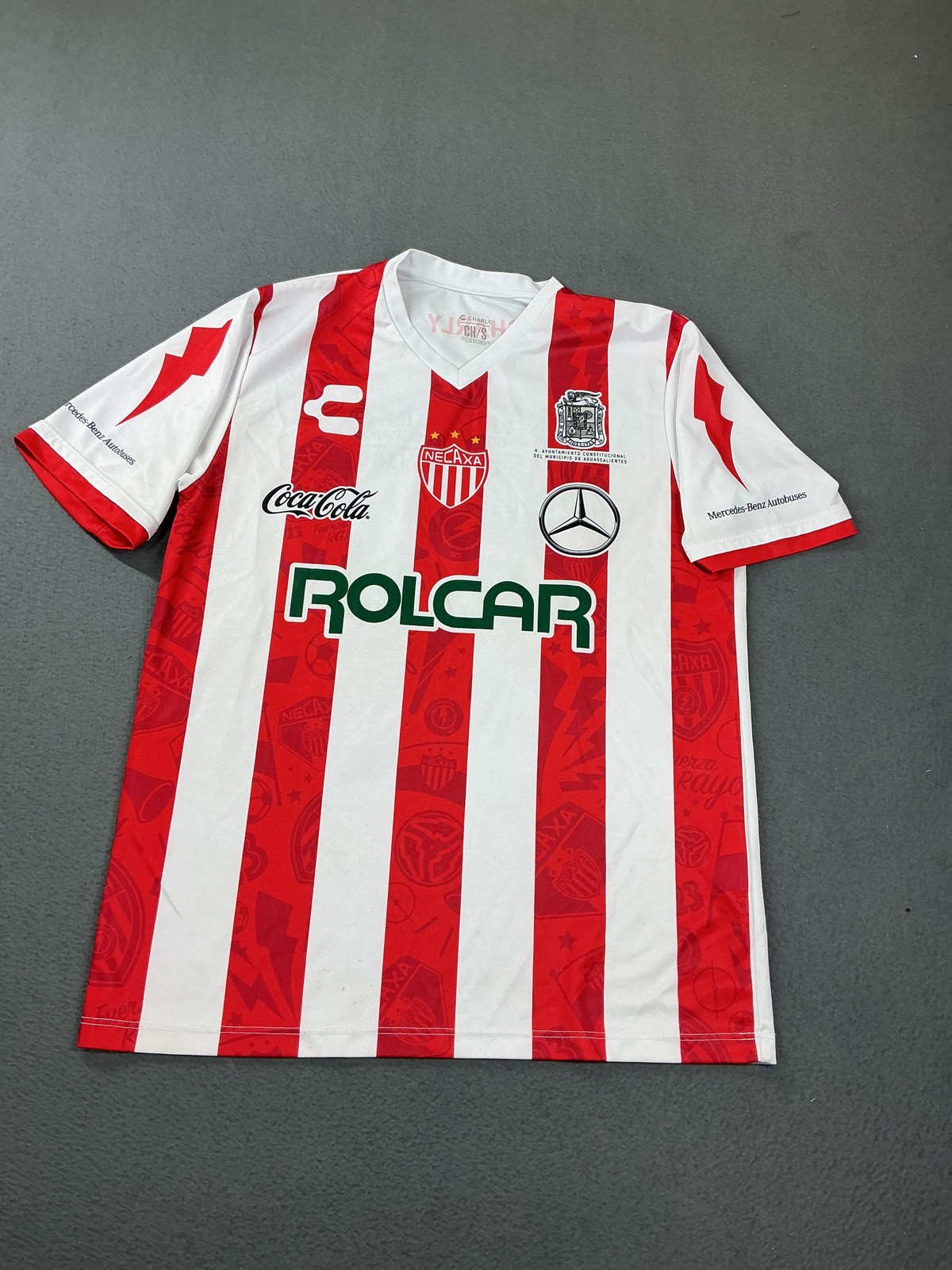 Club Necaxa Shirt Mens Small White Red Liga MX Soccer Jersey Charly Rolcar