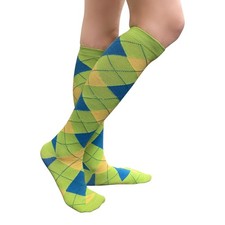 Argyle Fashion Women/Ladies Colorful Knee High Socks Lime Green/Bright Blue/Y...