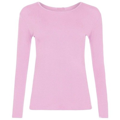 Damen Frauen Langarm Stretch Uni U-Ausschnitt T-Shirt Top sortiert 8-26