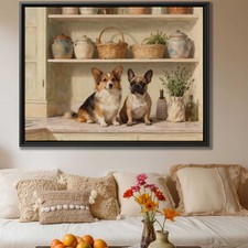 Corgi Dog Canvas Print Oil Painting Rustic Kitchen Decor Pet Animal Wall Art