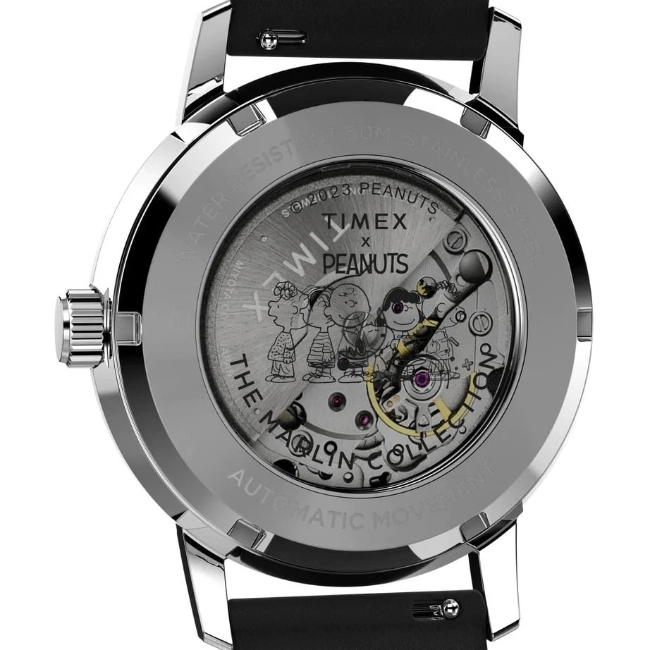 Orologio Automatico Uomo TIMEX MARLIN TW2W49600 Pelle Nero Peanuts Snoopy - Immagine 4 di 4