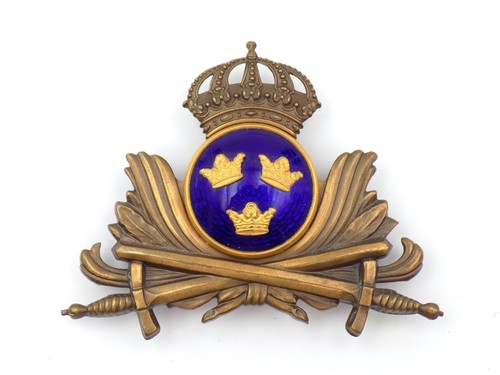 Original WWII Swedish Army Officer's Cap Badge Sporrong & Co.