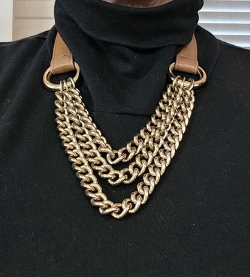 Chunky Triple Strand Graduated Gold Chain Necklace Banana Republic Luxe Leather 
