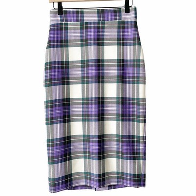 Giada Benincasa Ciao Amore 100% Wool Purple Plaid Pencil Skirt Italy Medium