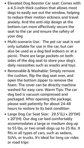 Seggiolino auto per cani medio fino a 50 libbre. Sedile rialzato memory foam - Foto 9 di 17