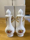 Pair Of Vintage Avon Milk Glass Hobnail Bud Vase Roses Cologne Bottles Empty