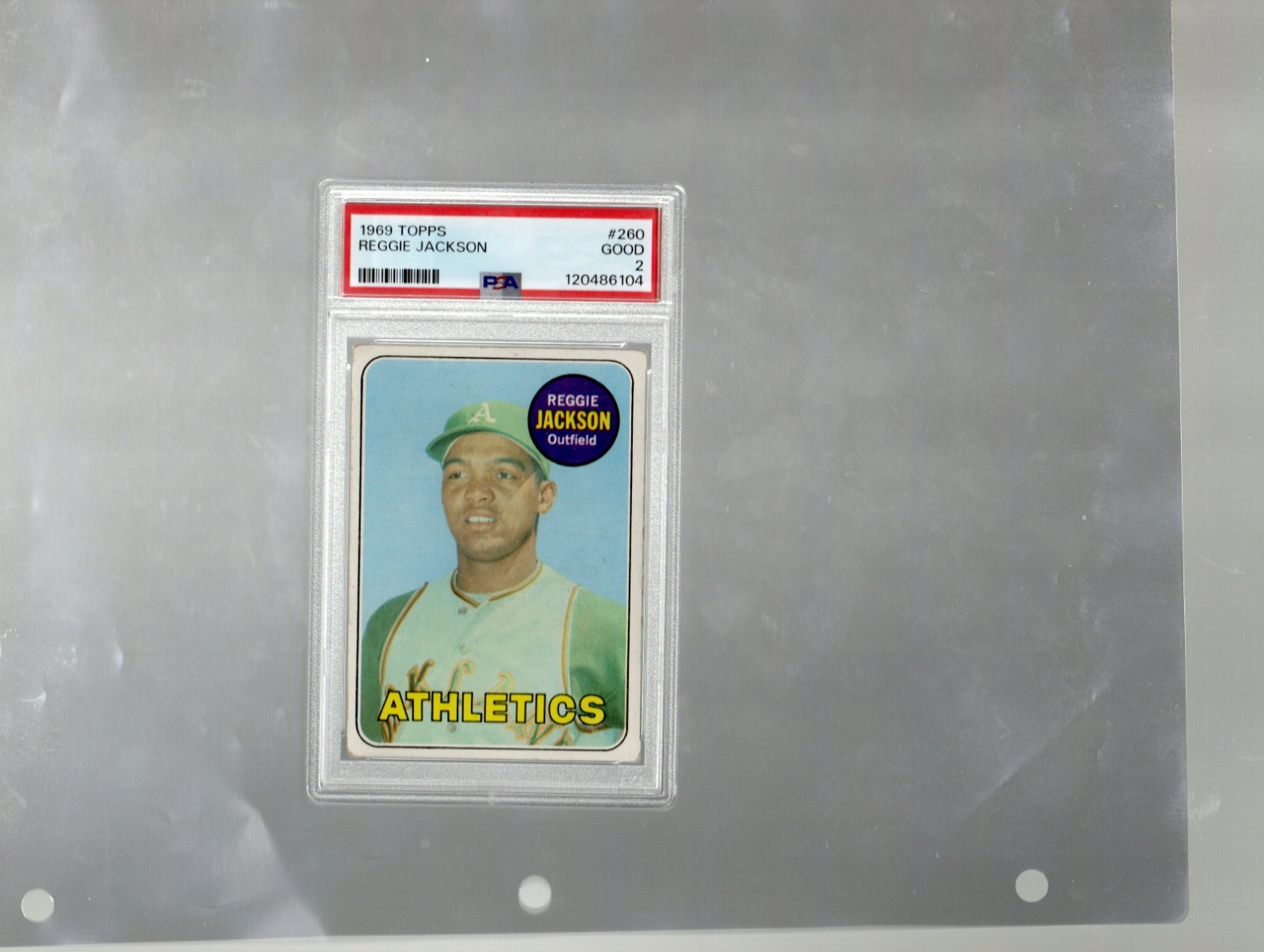 VINTAGE 1969 TOPPS HOF # 260 REGGIE JACKSON ROOKIE Baseball Card PSA GRADE 2 GD view 1