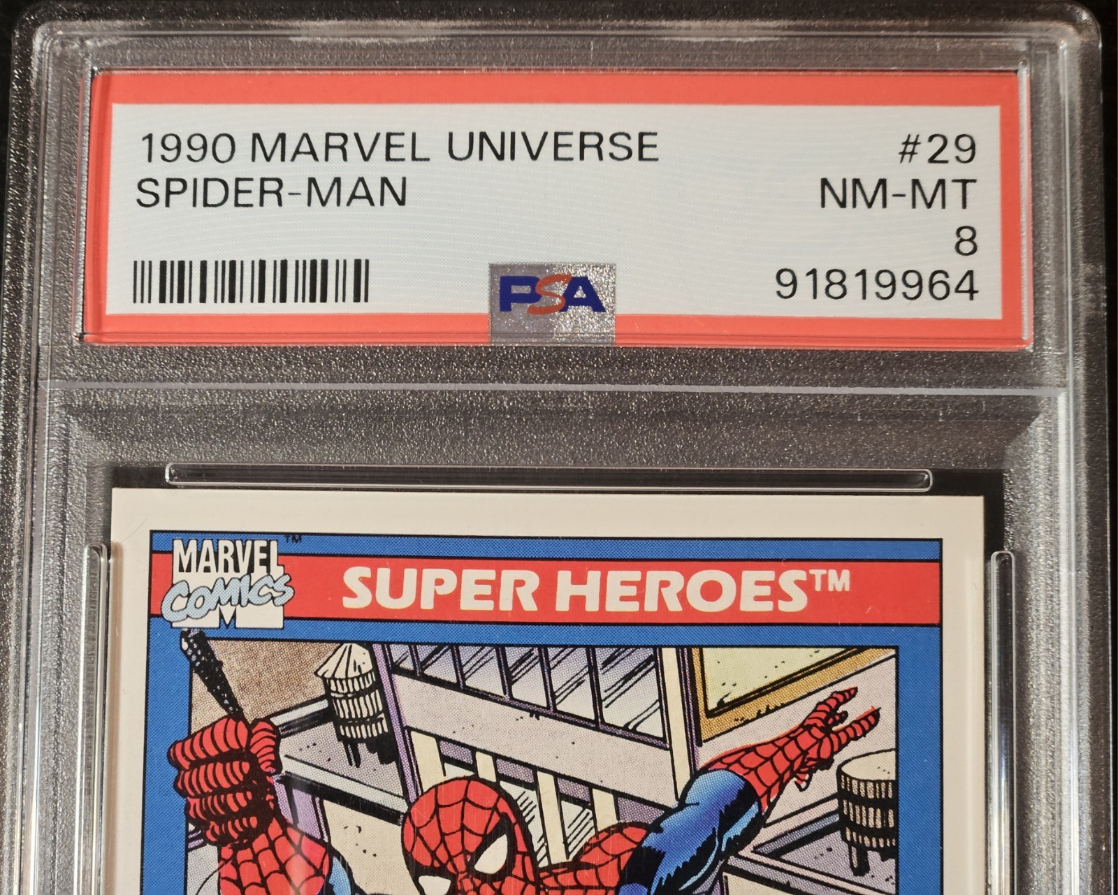 1990 Impel Marvel Universe Spider-Man PSA 8 NM-MT #29 view 2