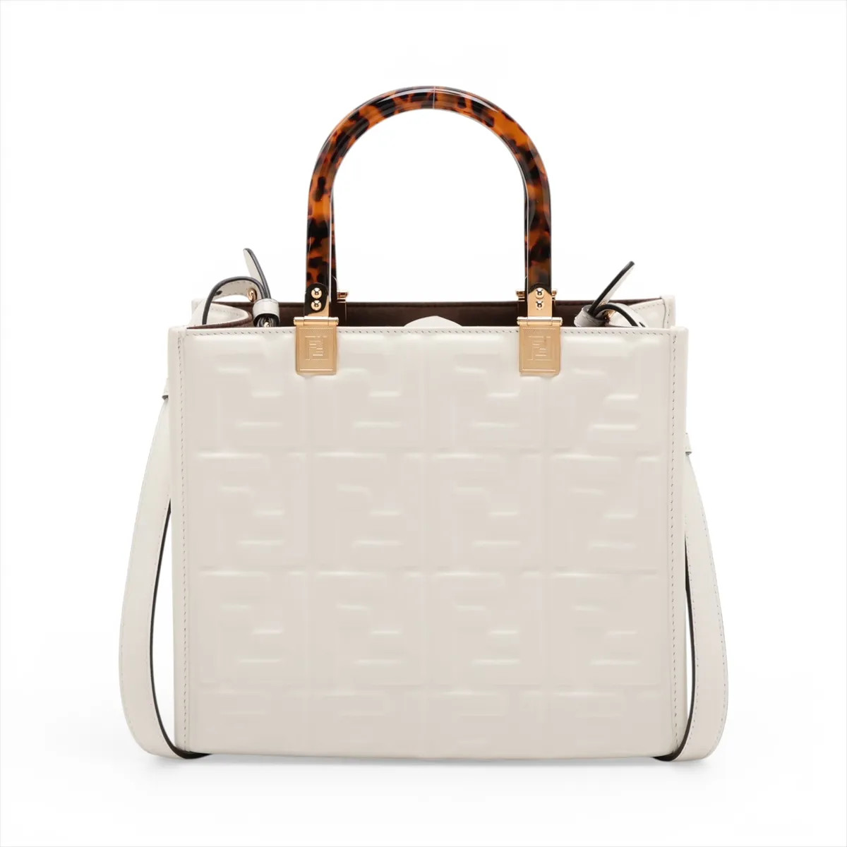 Fendi ZUCCa Sunshine Small Leather 2 Way Handbag White 8BH394