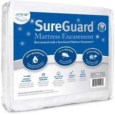 King (13-16 in. Deep) SureGuard Mattress Encasement - 100% Waterproof, Bed Bu...