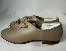 Youth Girls Tap Dance Shoes Tan Lace Up Leather Sole 3 M No Metal Taps NWOB