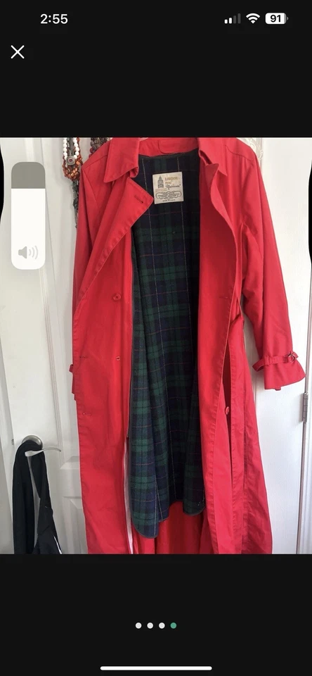 Vintage Lovely Red London Fog Trench Coat Plaid Liner Maxi Sz 18r Fits Like Xl - Image 4 of 4