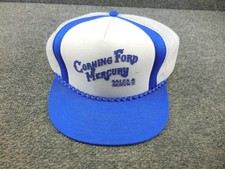 Vintage Corning Ford Mercury California Snapback Trucker Mesh Hat White  Blue
