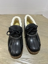 L.L. Bean Bean Boots Women's Shearling-Lined Ankle Duck Boot Black Tan sz 9