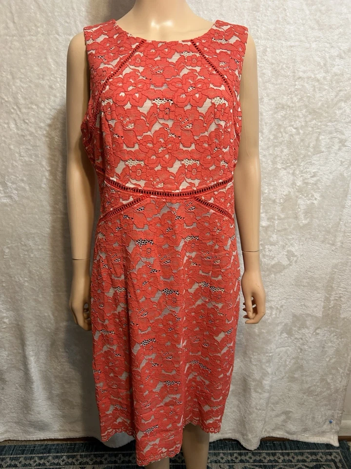 Платье для официальных приемов Ivanka Trump Burnt Orange кружевное миди размер 14 зубчатый подол - Изображение 2 из 4