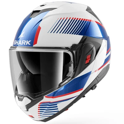 Shark Casco Modulare OXO Sikter Bianco Flip Back Touring Chrome Blu Bianco Rosso