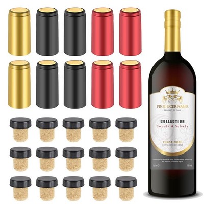 Wine Bottle Sealer Kit - 60 Pcs Resealer with Heat Shrink Capsules and Corks