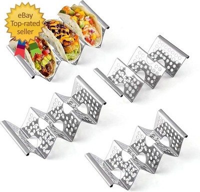 Taco Holders Set of 4, Taco Stand, Stainless Steel Taco Holder, Each Can Hold 3