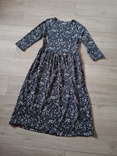 Nutmeg Navy & White Textured Floral Midi Flared Dress Boho Retro Holiday UK8